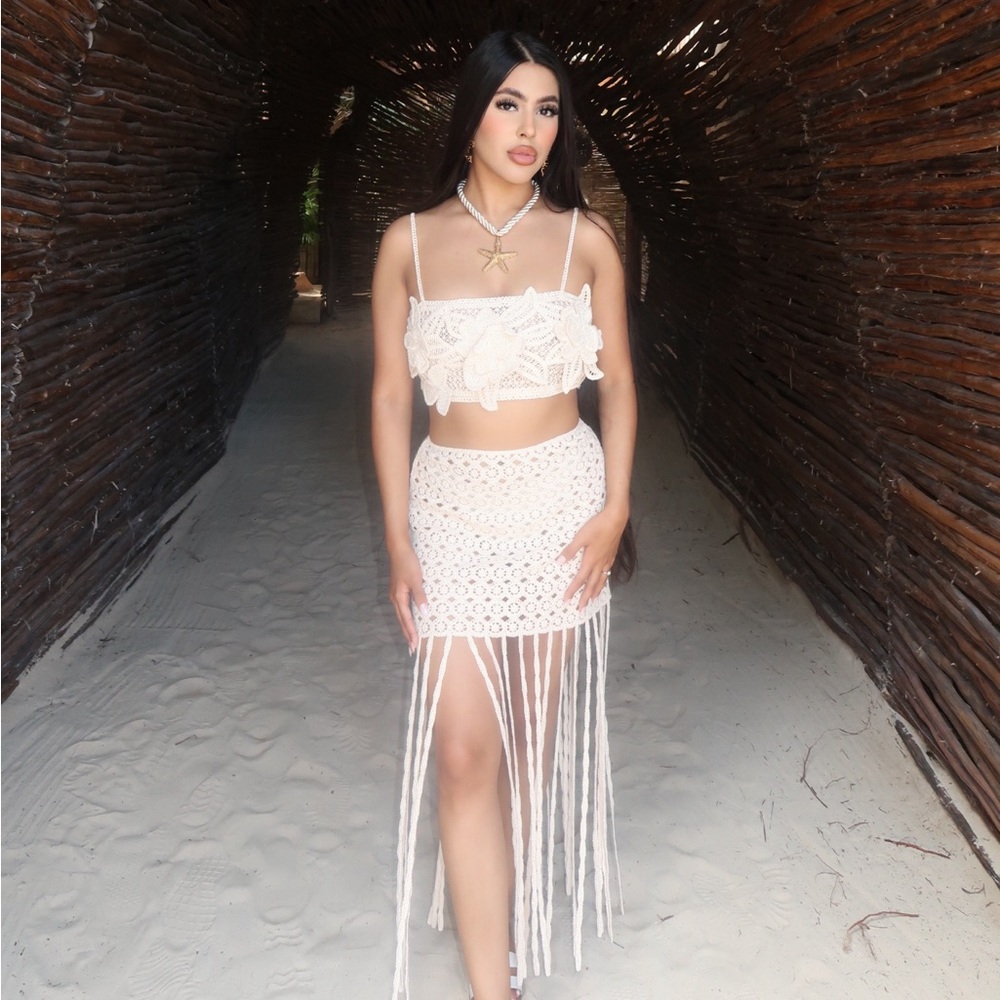Zara crochet skirt set in ecru